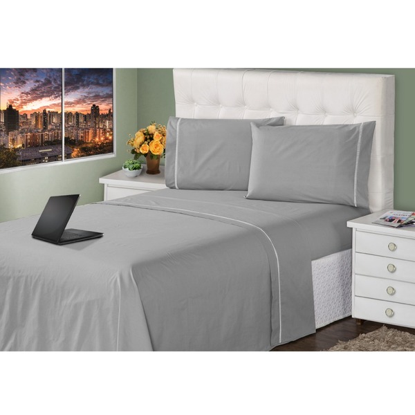 Lençol King 4 Peças Prata 400 Fios Toque Macio Ponto Palito C