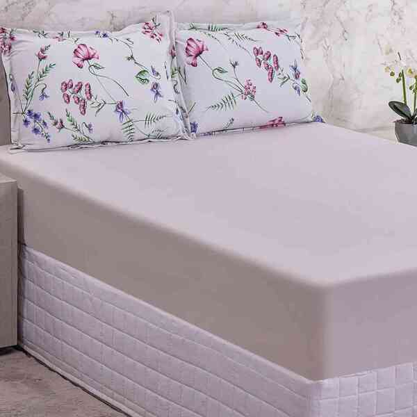 Lençol Malha Casal 3 Peças Daffine C/ Nude Bella Enxovais