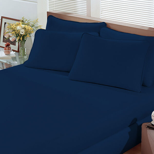 Lençol Malha Liso Com Elástico Solteiro Azul Marinho Linha Co