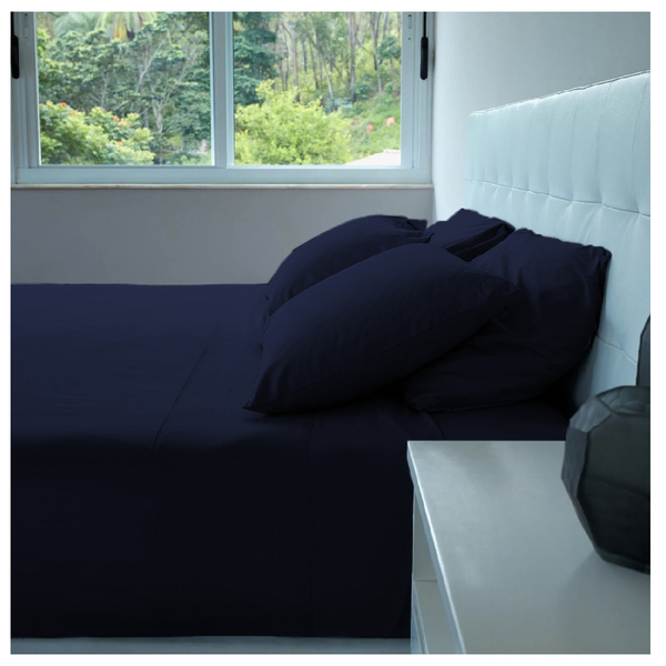 Lençol Percal 4 Pçs 400 Fios Casen Ponto Palito King Marinho