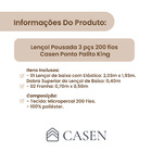 Lençol Pousada 3 Pçs 200 Fios Casen Ponto Palito King Cinza