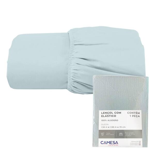 Lençol Queen 100% De Algodão Com Elástico Azul Camesa
