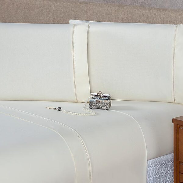 Lençol Queen 500 Fios 4 Peças 40cm Altura 100% Algodao - Palha