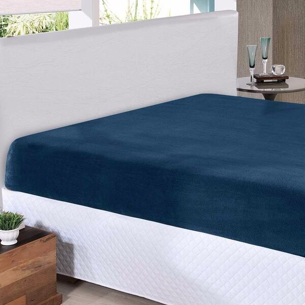 Lençol Queen Plush Liso Inove 158 X 198 X 35 Cm Navy Hedrons