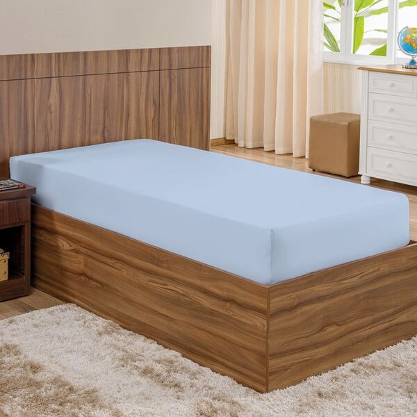 Lençol Solteiro Com Elástico Azul