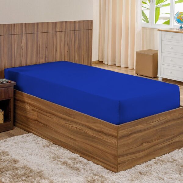 Lençol Solteiro Com Elástico Azul Royal