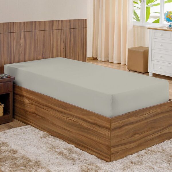 Lençol Solteiro Com Elástico Bege