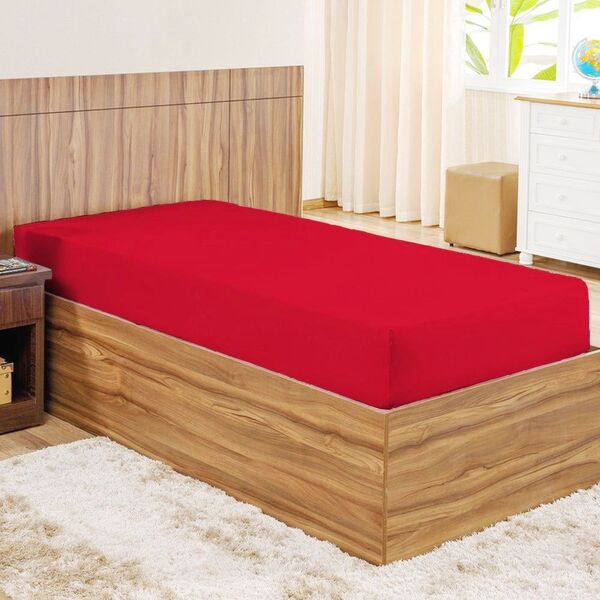 Lençol Solteiro Com Elástico Vermelho