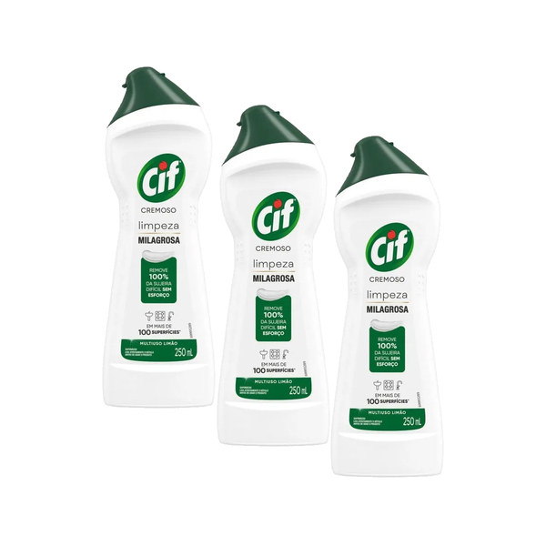 Limpador Multiuso Cif Cremoso Limpeza Milagrosa Limão Kit 3