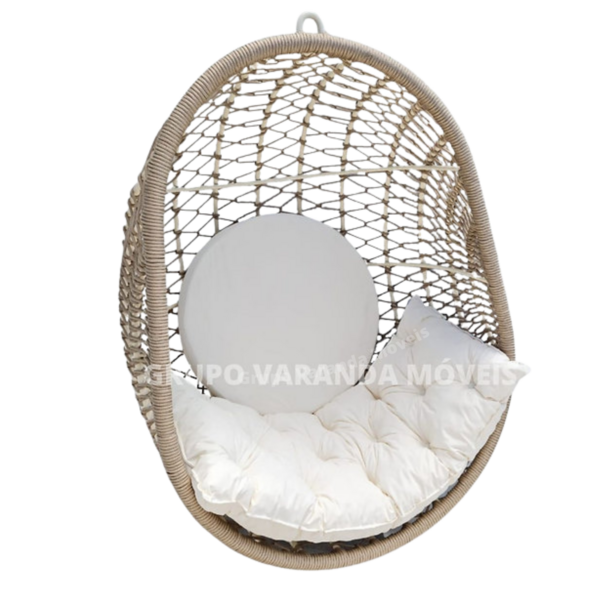 Lindo Balanço Com Almofadas Brancas, Corda Náutica Rami, Deco