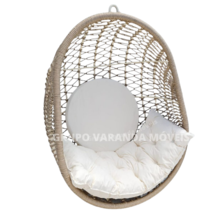 Lindo Balanço Com Almofadas Brancas, Corda Náutica Rami, Deco