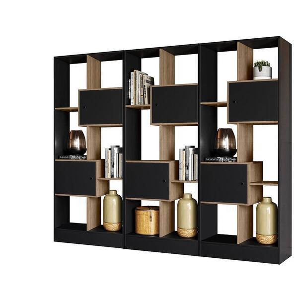 Livreiro Com Nicho E 2 Portas Carvalho Rústico/preto Fosco Ki