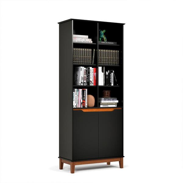 Livreiro Ej Flow 2 Portas 6 Prateleiras Com Pés Madeira