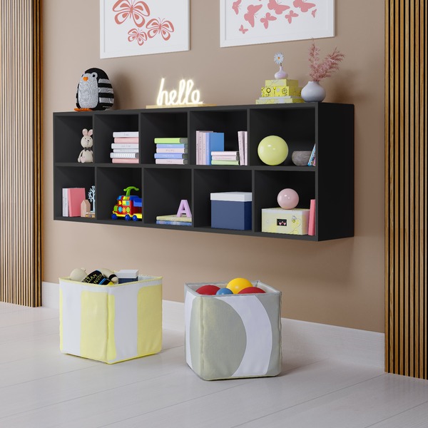 Livreiro Ely Organizador De Brinquedos Preto Mdf