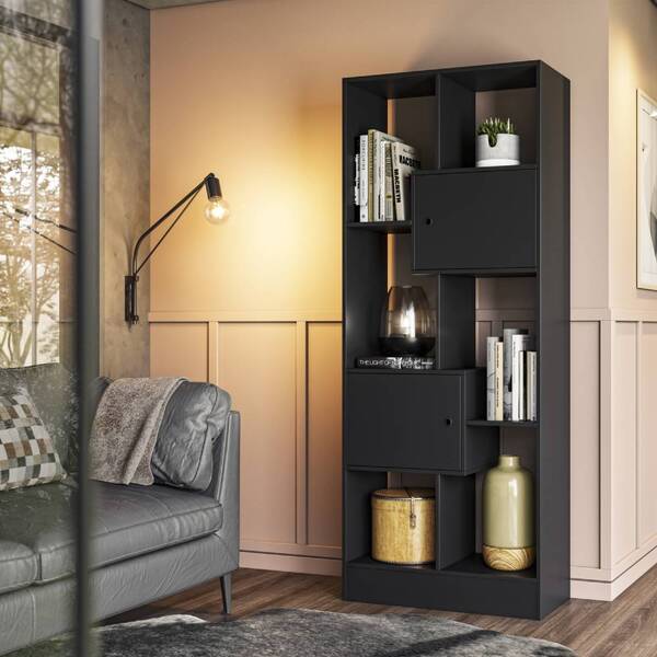 Livreiro Lispector Com Nichos 2 Portas Preto Bnn Decor