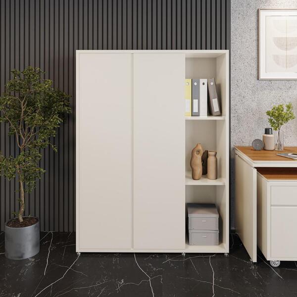 Livreiro Multiuso Alto 2 Portas 4 Prateleiras Com Nicho Oslo