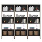 Livreiro Multiuso Nicho Carvalho/preto Fosco Kit 3 - Ddecor