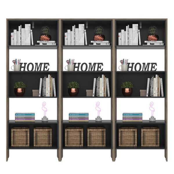 Livreiro Multiuso Nicho Carvalho/preto Fosco Kit 3 - Ddecor