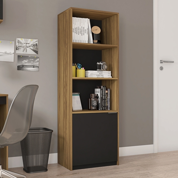 Livreiro Office Com Porta Amsterdam Mel Preto