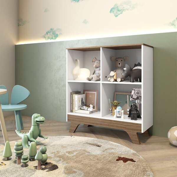 Livreiro Retrô Em Mdf 4 Nichos  Branco Brilho/carvalho