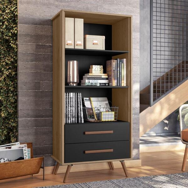 Livreiro Retrô Saymon Com 2 Gavetas Preto