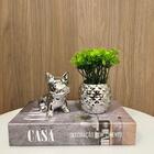 Livro Caixa Decorativo, Vaso Prata E Escultura Bulldog