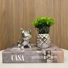 Livro Caixa Decorativo, Vaso Prata E Escultura Bulldog
