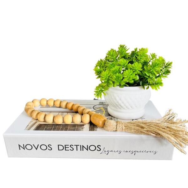 Livro Caixa Porta Objetos, Vaso Branco E Colar De Mesa