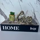 Livro De Papelão, Mini Vaso Verde E Palavra Love Dourada