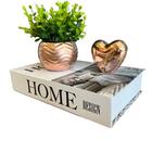 Livro De Papelão, Vaso De Cerâmica E Coração Rose Gold