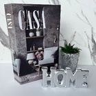 Livro Decorativo 'casa', Vaso De Vidro Prata E Palavra Home
