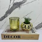 Livro Decorativo Decor + Vaso Dourado + Castiçal De Vidro