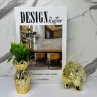 Livro Decorativo Design + Vaso Dourado + Elefante Cerâmico
