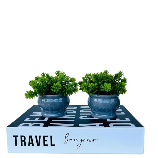 Livro Decorativo Enfeite Sala E Dois Vasos Cinza Cachepot