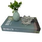 Livro Decorativo, Mini Vaso Cerâmico E Castiçal De Vidro