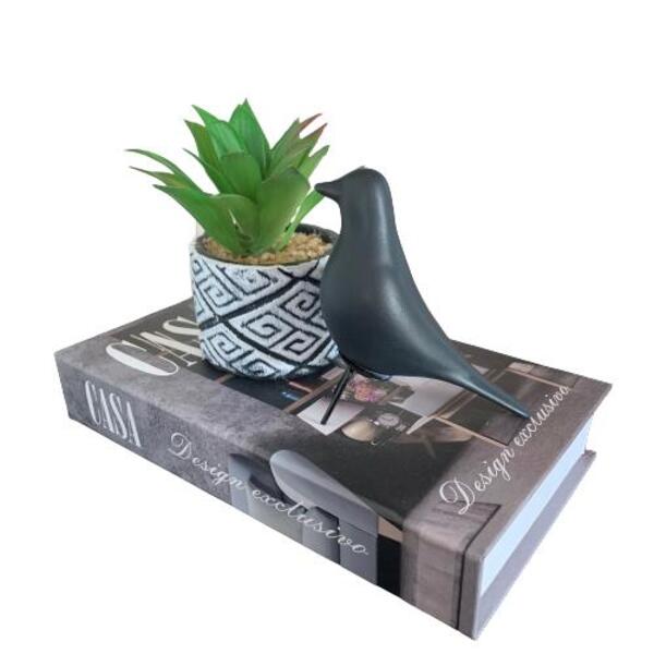 Livro Decorativo, Pássaro Preto Cerâmico E Vaso Artesanal