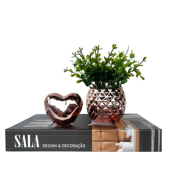 Livro P/ Decorar Porta Objetos, Vaso Rose E Enfeite Coração