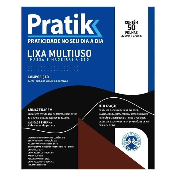 Lixa Pratik Massa E Madeira G60 225x275mm - Embalagem Com 50