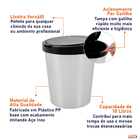 Lixeira 10 Litros Com Tampa Click Label Prata - Wp Connect