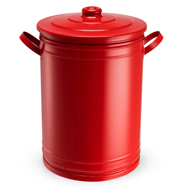 Lixeira 30 Litros Vermelha Lata De Lixo Com Tampa E Alças