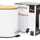 Lixeira 3l Pedal Branca Tampa De Bambu