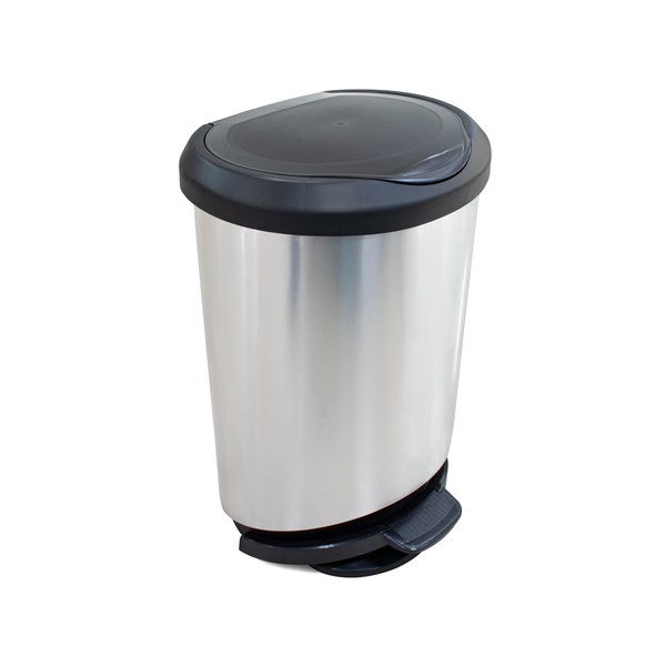Lixeira 45L Plástico Pedal Inox e Preto Arqplast