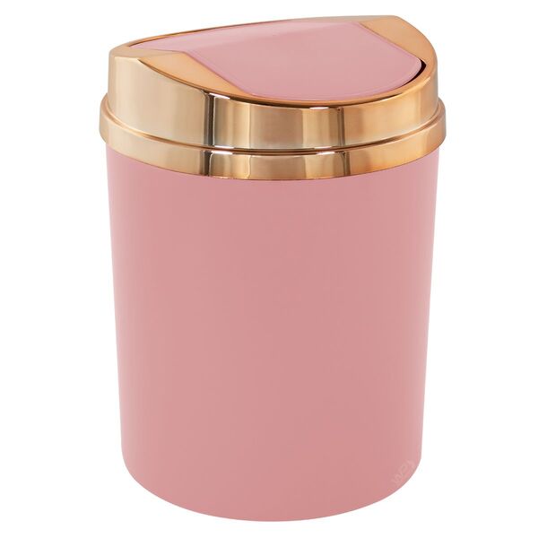 Lixeira 5 Litros Basculante Rosa E Verde Tampa Cobre - Rosa C