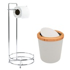 Lixeira 5l Tampa Rosé Gold Com Suporte Redondo Porta Papel Má