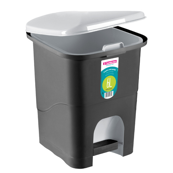 Lixeira 6 Litros Cinza Com Pedal Plástico Sanremo