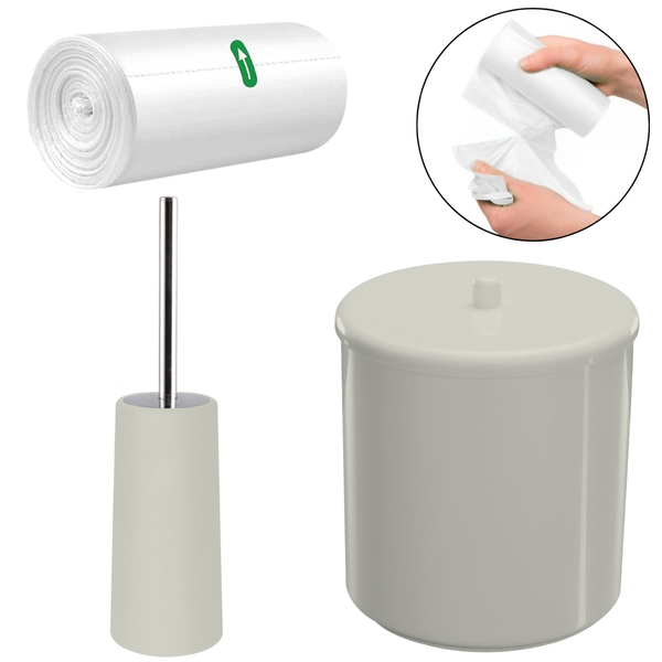 Lixeira 6l Redondo Com Tampa + Escova Sanitária  Com Suporte