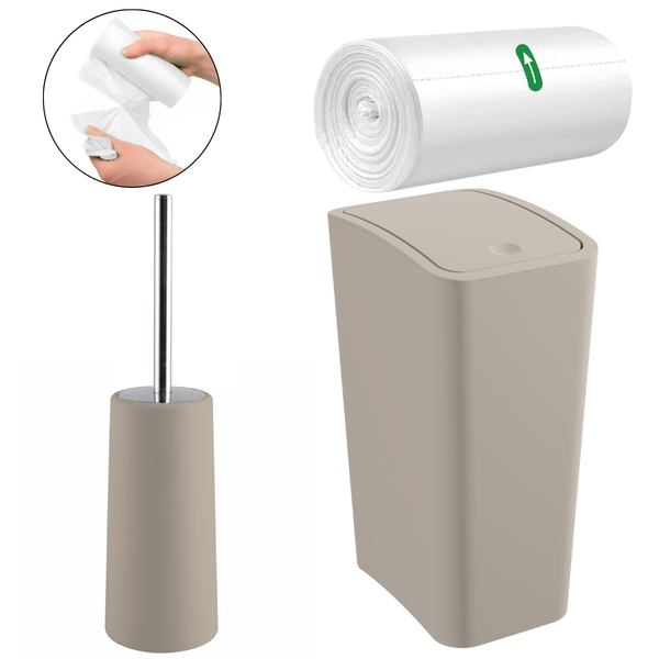 Lixeira 8l Com Tampa Click Retangular + Escova Sanitária  Com
