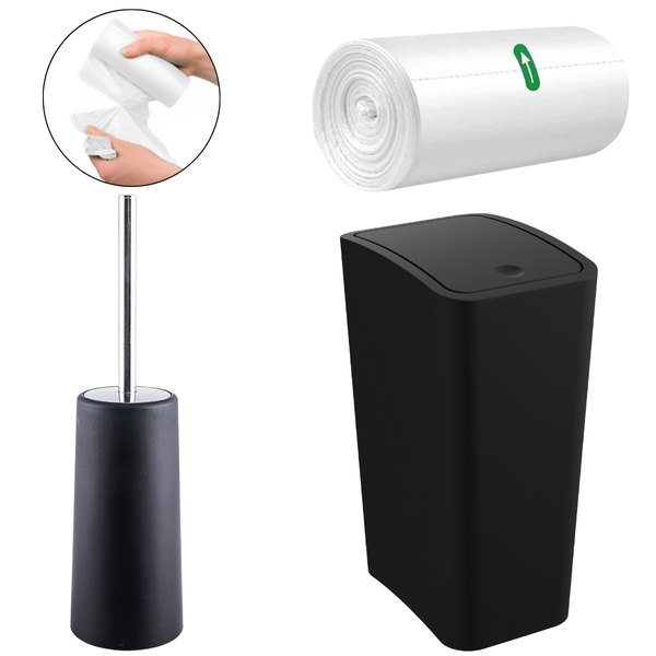 Lixeira 8l Com Tampa Click Retangular + Escova Sanitária Com