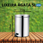Lixeira  Ágata Inox De Pedal Com Cesto Removível 5 Litros - M