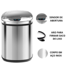 Lixeira Automática Inox  38 Litros Com Sensor - Westing  Cinza